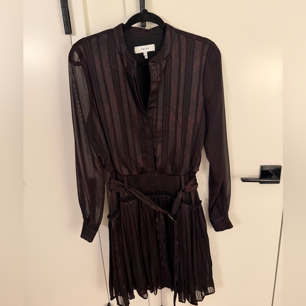 Reiss Gillian Burgundy Long Sleeve Dress